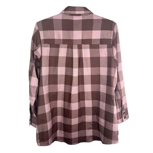 LuLaRoe Abigail Flannel Long-Sleeve Button-Up Plaid Shirt Pink/Brown Large - Picture 15 of 16